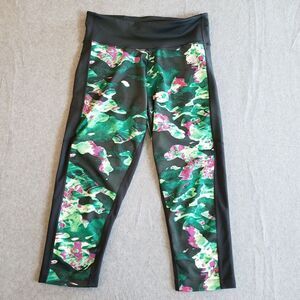 Adidas Climalite Womens S Tropical Floral Grey Pink Green Crop‎ Leggings